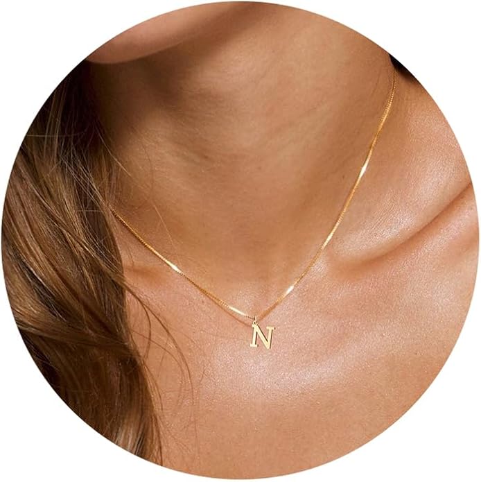 Foxgirl Gold Initial Necklaces for Women, Dainty Gold Letter Necklace Tiny A-Z Pendant Choker Necklace Trendy Cute Personalized Monogram Name Necklace Gold Jewelry Necklace for Women Gift