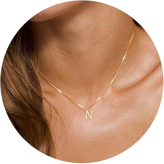 Foxgirl Gold Initial Necklaces for Women, Dainty Gold Letter Necklace Tiny A-Z Pendant Choker Necklace Trendy Cute Personalized Monogram Name Necklace Gold Jewelry Necklace for Women Gift