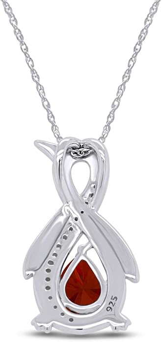 Infinity Penguin Pendant Necklace for Women, 14K Gold Over Sterling Silver with Pear & Round Cut Simulated Birthstone & White Diamond Accents, Dainty Animal Jewelry Gift with 18" Chain