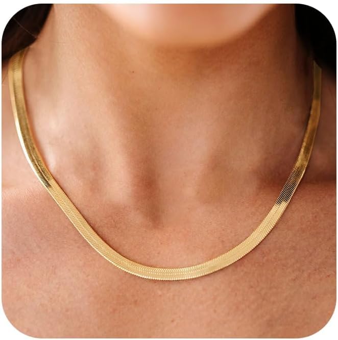 CHESKY Gold Necklace for Women-14K Gold Plated/Sterling Silver Plated Snake Chain Necklace Dainty Simple Chunky Herringbone Necklace Choker Necklaces Jewelry for Women