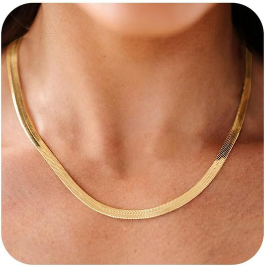CHESKY Gold Necklace for Women-14K Gold Plated/Sterling Silver Plated Snake Chain Necklace Dainty Simple Chunky Herringbone Necklace Choker Necklaces Jewelry for Women