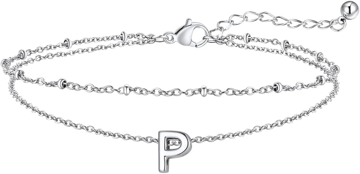 FaithHeart Initial Ankle Bracelets for Women, Waterproof 14k Gold Plated Initial Anklets Non Tarnish Stainless Steel Layered Anklet Summer Beach Foot Jewelry