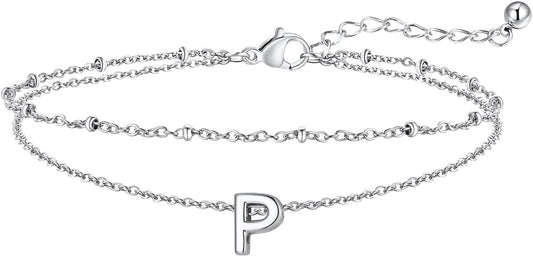 FaithHeart Initial Ankle Bracelets for Women, Waterproof 14k Gold Plated Initial Anklets Non Tarnish Stainless Steel Layered Anklet Summer Beach Foot Jewelry