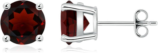ANGARA Natural Garnet Solitaire Studs for Women | Basket-Set Round Garnet Studs in 14K Solid Gold/Sterling Silver/Platinum | January Birthday, Anniversary, Gemstone Jewellery Gift