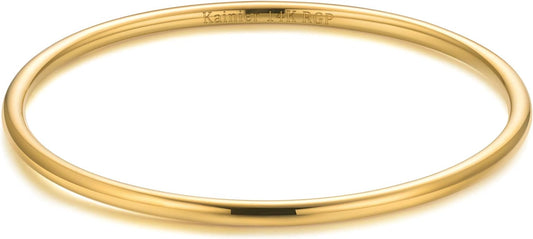 Kainier 3mm 14K Gold Plated Bracelet Stainless Steel Glossy Stackable Thin Round Bangle Bracelet for Women Solid Plain Polished Bracelet Best Gifts for Love