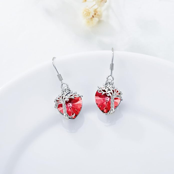 TOUPOP Tree of Life Earrings 925 Sterling Silver Family Tree Dangle Drop Earrings Crystal Jewelry Birthday Christmas Gifts for Women Her