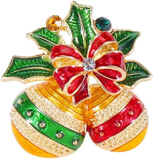 ONLYJUMP Christmas Bell Brooch Pins for Women Girls Lovely Crystal Christmass Tree Snowflake Bell Reindeer Snowman Brooches Colorful Xmas Enamel Pins Holiday Party Gift