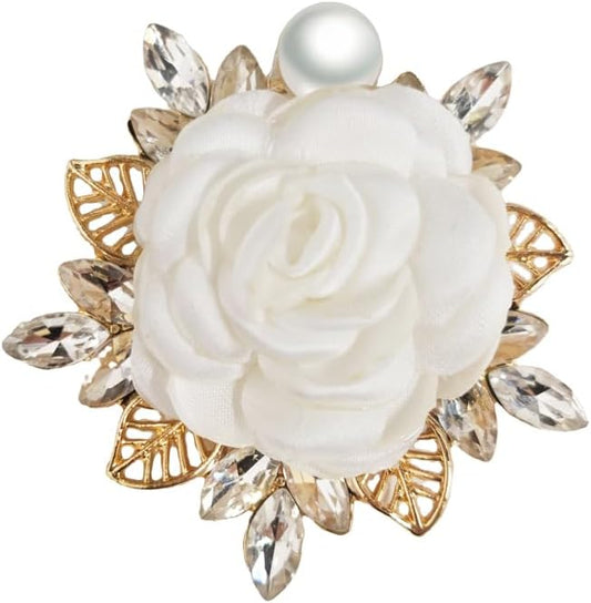 Elegant Rose Flower Brooch Pin for Women Men Wedding Party Gentleman's Essentials Handmade Imitation Crystal Pearl Fabric Flower Lapel Pin Dress Suit Accessories Boutonniere Ideas Gift