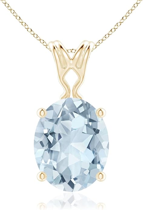 Angara Natural Aquamarine Solitaire Pendant for Women | Vintage in 14K Solid Gold/Platinum With 18" Chain | March Birthday, Anniversary, Gemstone Jewelry Gift