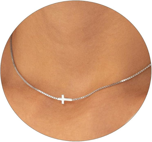 VIROMY Gold Cross Necklace for Women - Dainty Diamond Cross Pendant Necklaces Non Tarnish Waterproof Necklace Simple Choker Minimalist Jewelry
