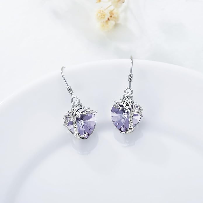 TOUPOP Tree of Life Earrings 925 Sterling Silver Family Tree Dangle Drop Earrings Crystal Jewelry Birthday Christmas Gifts for Women Her