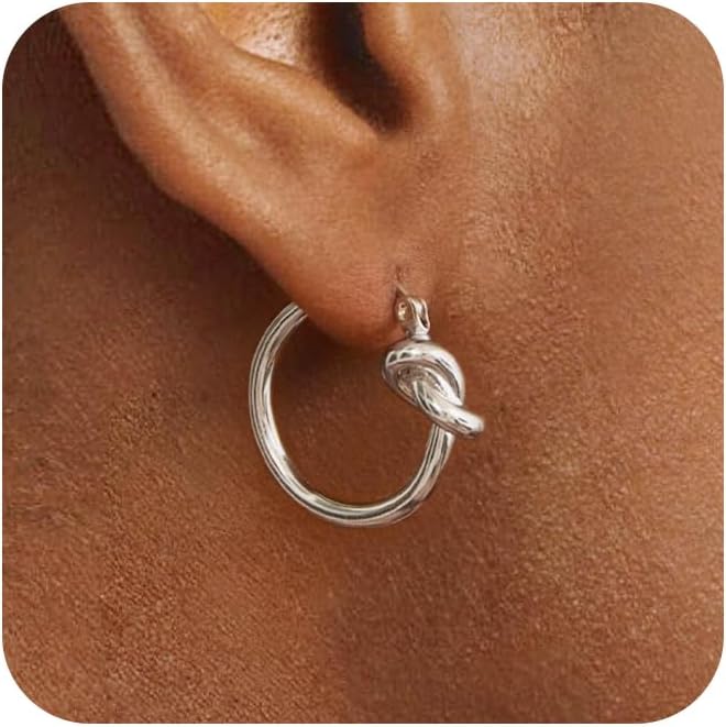 Hoop Earrings for Women 14K Gold Plated/Silver Hoops Simple Knot Huggie Small Hoop Earrings Set Trendy Hoops Everyday Wear Earrings for Women Jewelry