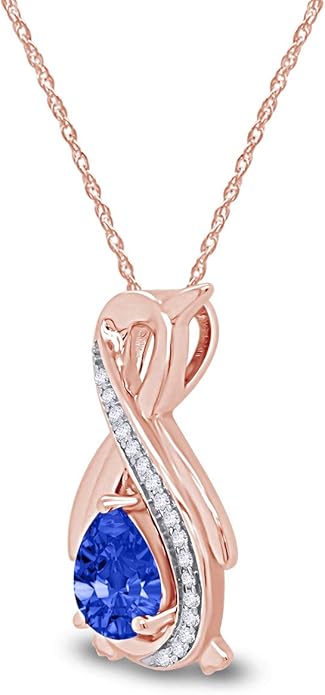 Infinity Penguin Pendant Necklace for Women, 14K Gold Over Sterling Silver with Pear & Round Cut Simulated Birthstone & White Diamond Accents, Dainty Animal Jewelry Gift with 18" Chain