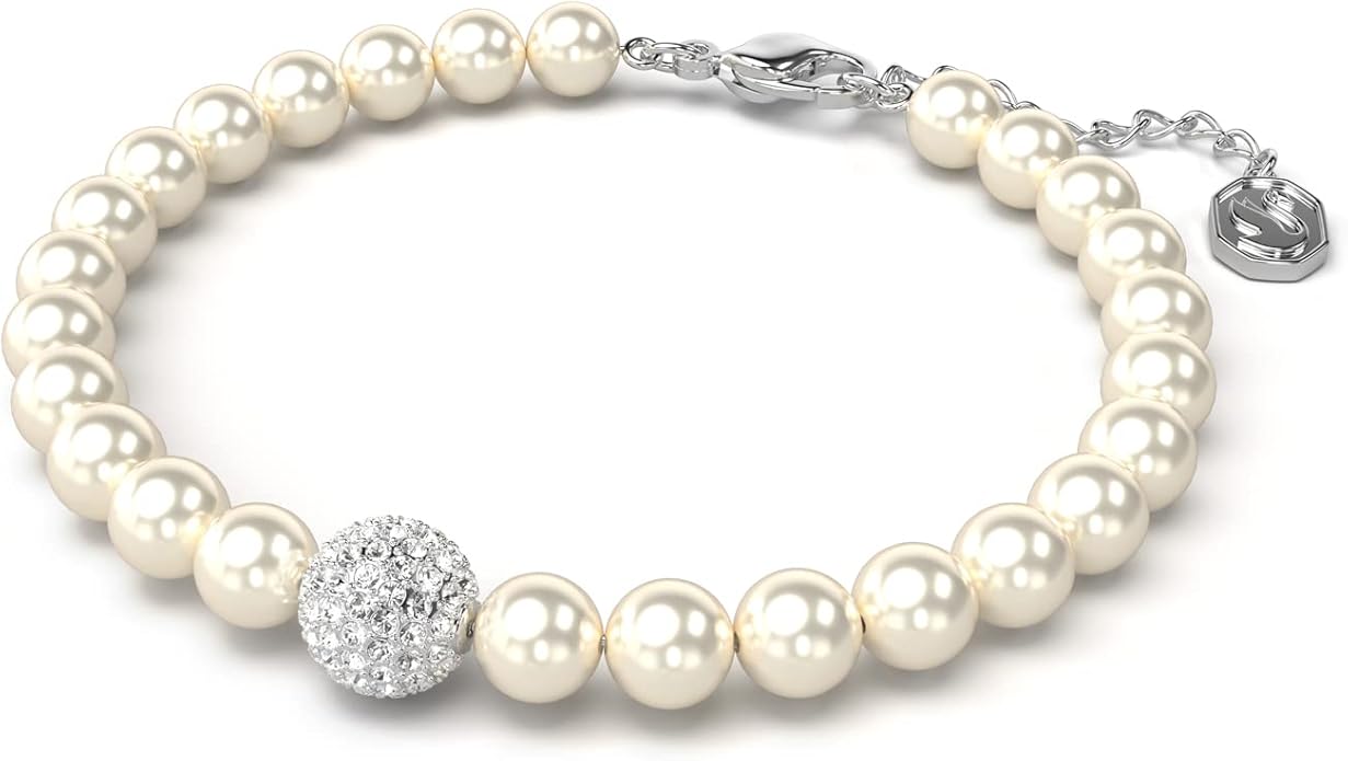Swarovski Remix Strand Bracelet, Crystal Pearls and Pavé-Set Sphere in a Rhodium Finished Setting, Part of the Remix Collection