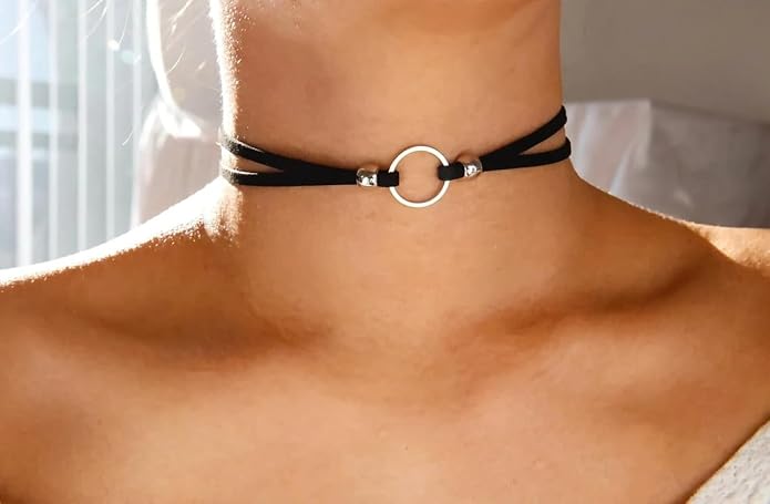 Sora Tuki Black Choker Necklace for Women 1cm-3cm Wide Velvet Leather Lace Chocker Tattoo Collar 90s Goth Jewelry