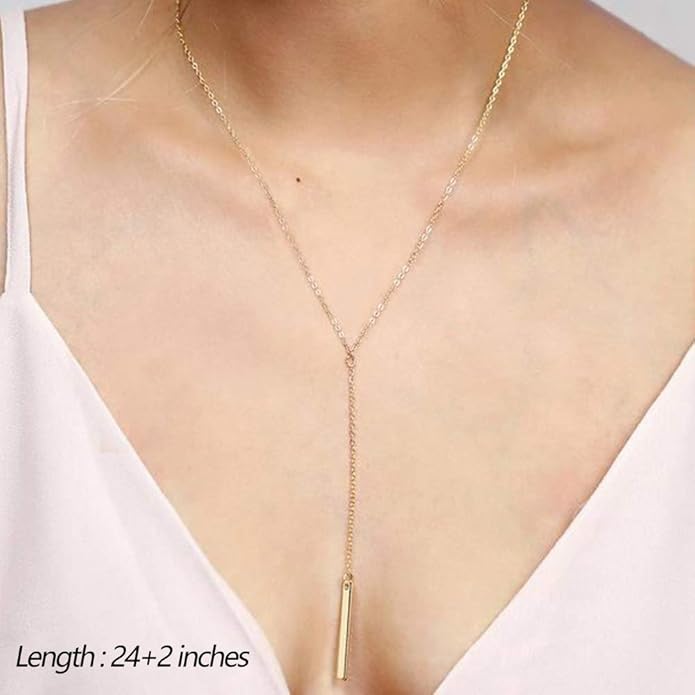 Turandoss Dainty Layered Choker Necklace, Handmade Y Pendant Necklace Multilayer Bar Disc Necklace Adjustable Layering Choker Necklaces for Women