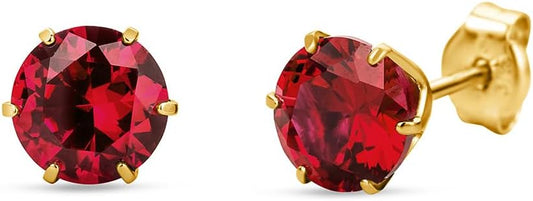 Round 14K Gold Earrings for Women in Solid 14K White Gold 585/14K Yellow Gold 585 with Ruby/Sapphire/Zirconia/Emerald Gemstones, Stud Earrings For Women,Women's Jewelry Delivered in Jewelry Box