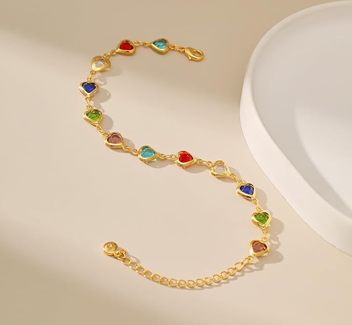18K Gold Plated Anklet for Women Multicolor Crystal Ankle Bracelets Boho Adjustable Chain Anklets