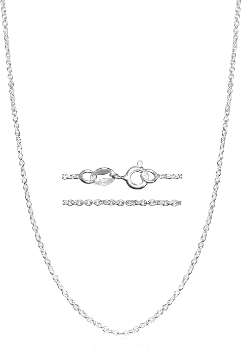 Thin Solid 925 Sterling Silver Chain Necklace 1.1mm, 14 16 18 20 22 24 Inch, Cable Chain, Anti-tarnish, Hypoallergenic, Includes Gift Box, Strong Dainty Chain for Women, Made in Thailand