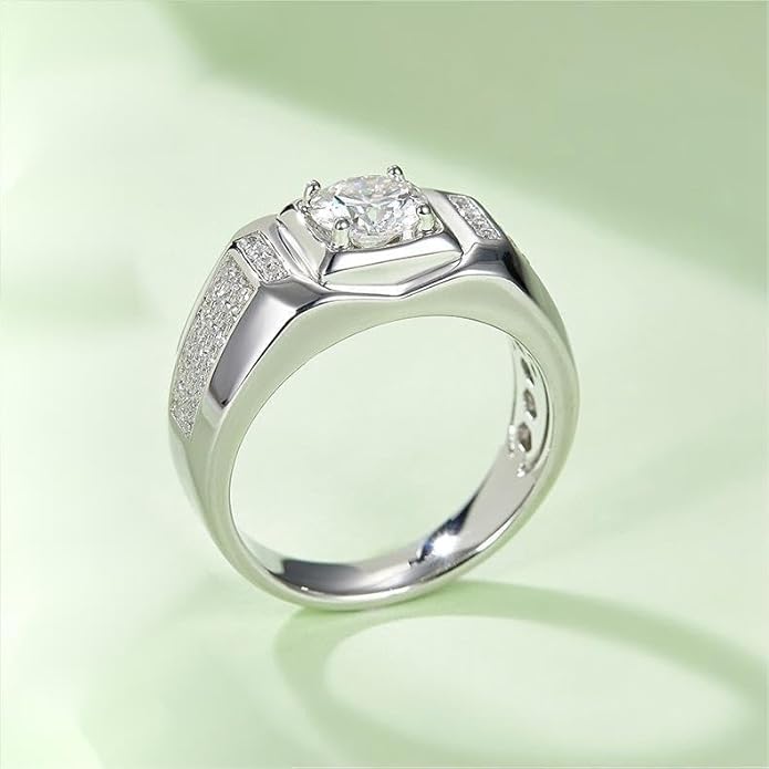 Brillique 14K Gold Luxurious 1 Carat Men's Diamond Ring for Men,VVS1 D-color Mens Wedding Bands,Father's Day Gifts for Him