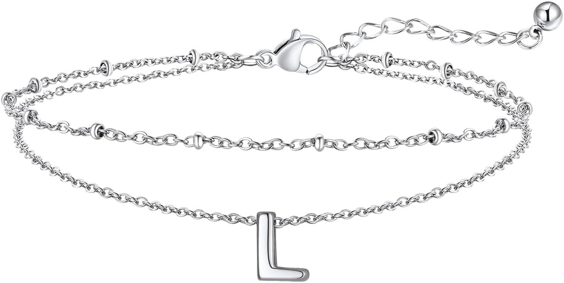 FaithHeart Initial Ankle Bracelets for Women, Waterproof 14k Gold Plated Initial Anklets Non Tarnish Stainless Steel Layered Anklet Summer Beach Foot Jewelry