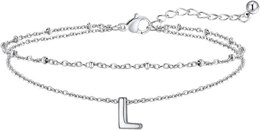 FaithHeart Initial Ankle Bracelets for Women, Waterproof 14k Gold Plated Initial Anklets Non Tarnish Stainless Steel Layered Anklet Summer Beach Foot Jewelry