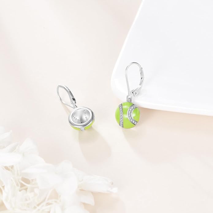 Pickleball/Tennis/Soccer/Volleyball/Golf/Hockey/Basketball Earrings for Women 925 Sterling Sliver Sports Ball Earrings Pickle Ball Dangle Earrings Pickleball Jewelry Gifts for Women Lover