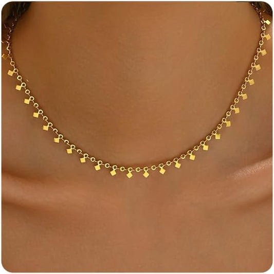 Gold Chain Necklace for Women 18K Gold Plated Stainless Steel Necklace Dainty Star Cross Heart Choker Chains Simple Delicate Minimalist Trendy Jewelry