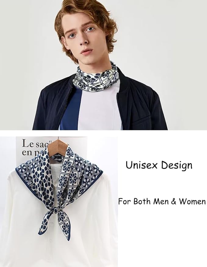 ANDANTINO 100% Mulberry Silk Square Scarf for Hair-25.6" X25.6'' Women Men Natural Silk Neckerchief Digital Printed Headscarf