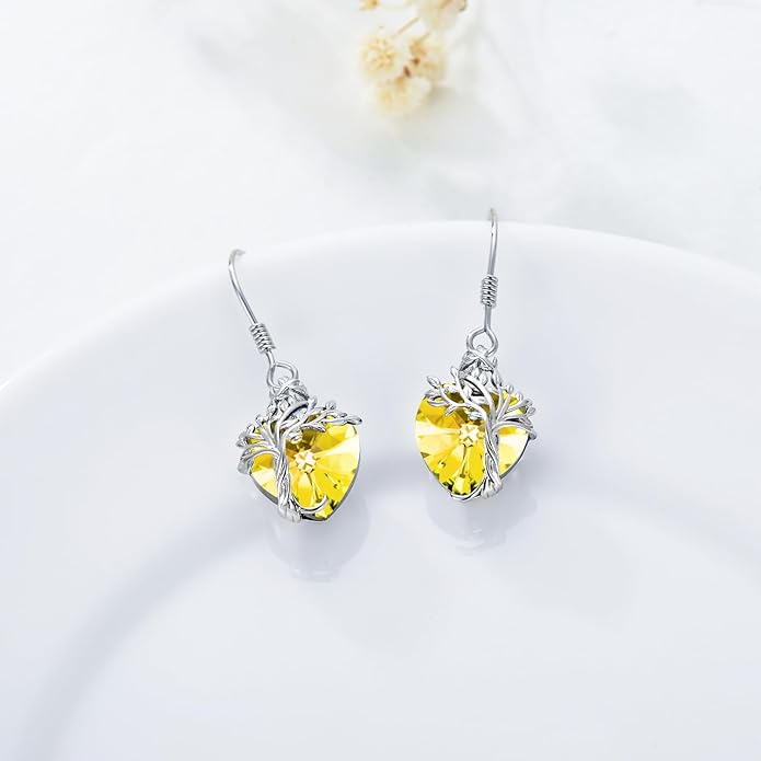 TOUPOP Tree of Life Earrings 925 Sterling Silver Family Tree Dangle Drop Earrings Crystal Jewelry Birthday Christmas Gifts for Women Her