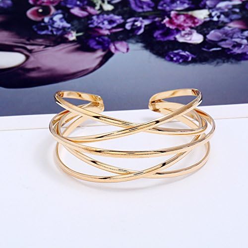 FUTIMELY Boho Chunky Cuff Bracelet for Women,Gold/Silver/Rose gold Multi-layer Cross Wire Bangle Bracelets Open Adjustable Wide Cuff Bracelet Fashion Statement Jewelry