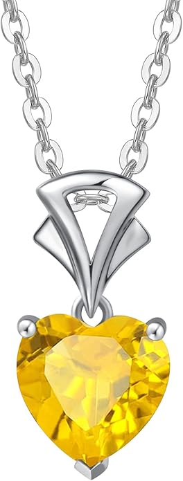 AGVANA Christmas Gifts 14K White Gold Gemstone Pendant with Sterling Silver Chain 8mm Heart Birthstone Necklace for Women Fine Jewelry Anniversary Birthday Gifts for Women Mom Wife Girlfriend Her