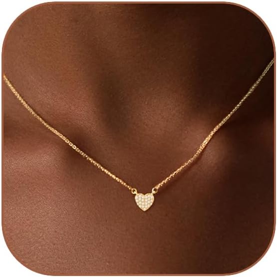 Cute Heart Necklace Dainty 18k Gold Plated Tiny Heart Pendant Choker Necklaces Small Gold Love Open Heart Chain Necklace for Women Simple Gold Necklace for Women Trendy Jewelry
