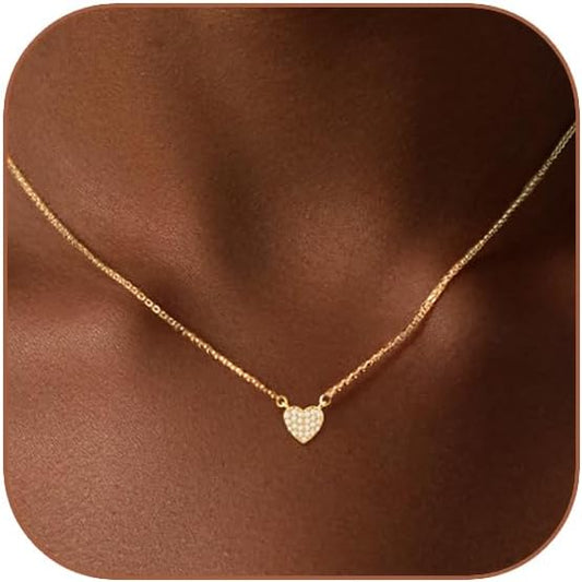 Cute Heart Necklace Dainty 18k Gold Plated Tiny Heart Pendant Choker Necklaces Small Gold Love Open Heart Chain Necklace for Women Simple Gold Necklace for Women Trendy Jewelry