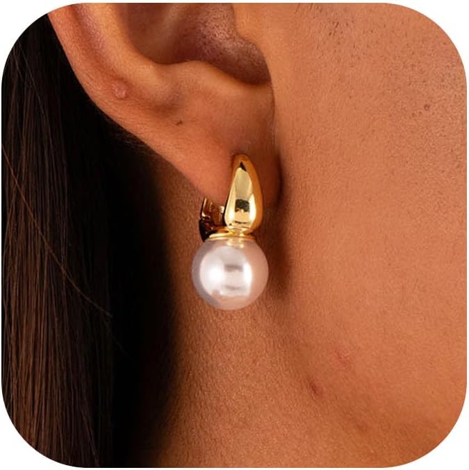CHESKY Pearl Earrings for Women, Dainty 14K Gold Plated/Silver Plated Drop Quality Handpicked AAA+ Freshwater Cultured Round Pearls Dangle Earrings Wedding Jewelry for Women Gifts