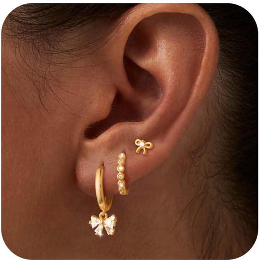 Freekiss 3 Pairs Gold Hoop Earrings Set: Dainty Stud Earrings Trendy Small 14K Gold Plated Hypoallergenic Dangle Cartilage Huggie Hoop Earrings for Women Gold Jewelry for Women Gifts