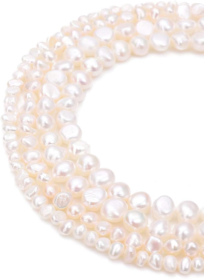 BEADIA Natural Pearl Beads Side Hole 6-7mm White Freshwater Cultured Loose Gemstone Beads for DIY Jewelry Making 13.8''/Strand