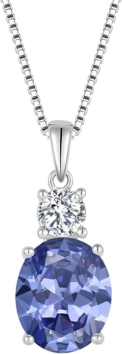 Birthstone Necklace for Women 925 Sterling Silver Oval Cut Cubic Zirconia Pendant Jewelry Gifts for Her