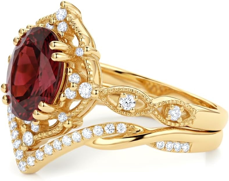 Oval Cut Vintage Gemstone Engagement Rings set for Women S925 Sterling Silver/10K/14K/18K Gold Birthstone Promise Anniversary Bridal Set Ring for her