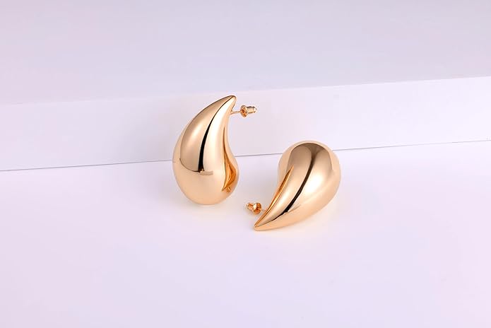 Gacimy Teardrop Earrings Dupes for Women 14K Gold Plated, Chunky Drop Earrings for Women with 925 Sterling Silver Post