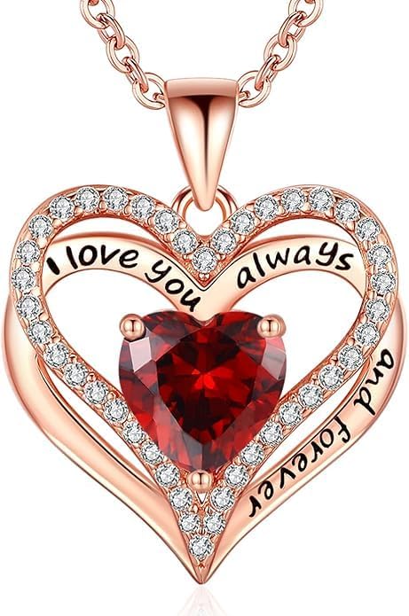Birthstone Heart Necklace for Women Wife Girlfriend Mom Daughter Gifts S925 Silver Jewelry For Anniversary Rose Gold Gifts For Birthday Christmas Mothers Valentines Day