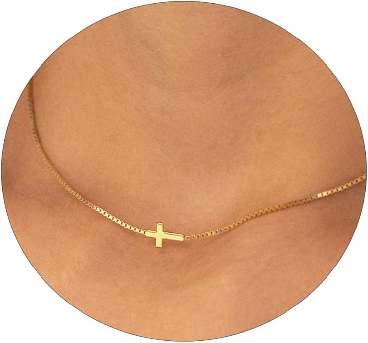 VIROMY Gold Cross Necklace for Women - Dainty Diamond Cross Pendant Necklaces Non Tarnish Waterproof Necklace Simple Choker Minimalist Jewelry
