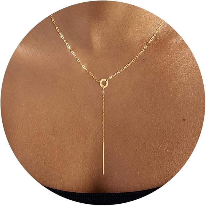 Lariat Long Necklace for Women Trendy Layered Y Necklace Dainty Pendant Drop Dangle Necklace Y-Shaped Necklace Simple CZ Necklace for Women Jewelry