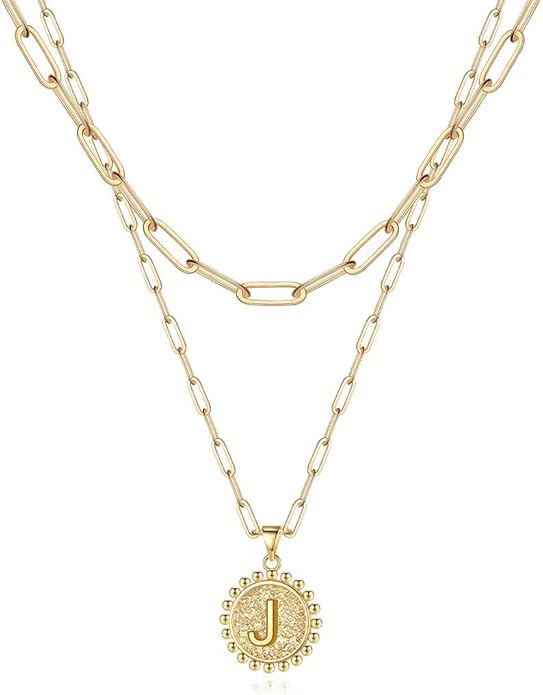 Ursteel Layered Initial Necklaces for Women, 14K-Gold-Plated Dainty Layering Paperclip Chain Necklaces for Women Jewelry