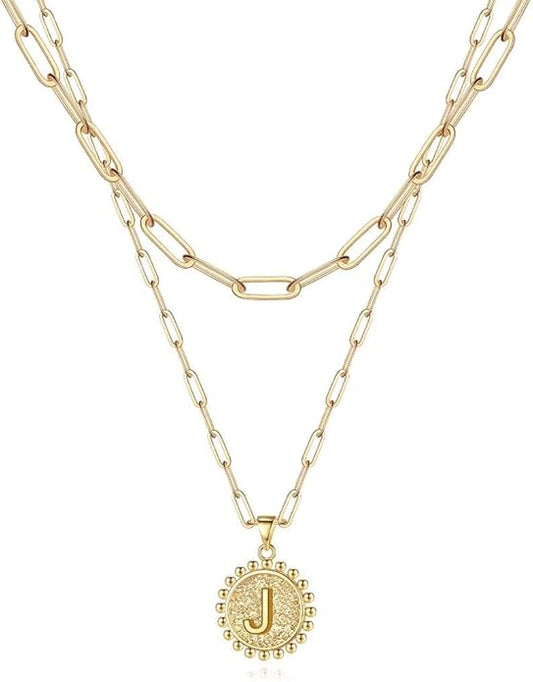 Ursteel Layered Initial Necklaces for Women, 14K-Gold-Plated Dainty Layering Paperclip Chain Necklaces for Women Jewelry