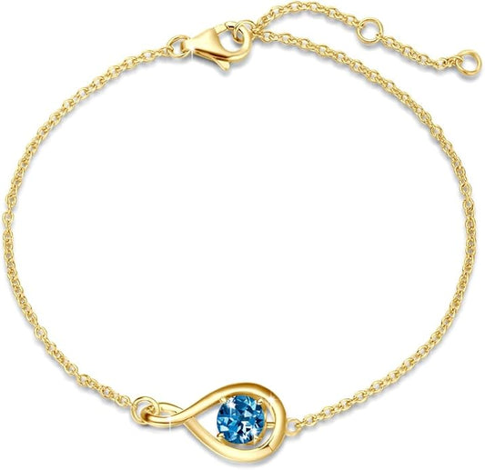 FANCIME Love Bracelet 925 Sterling Silver Infinity Birthstone Bracelets for Women Fine Jewelry Birthday Christmas Gifts for Her Mom Wife, Chain Length 6.7"+1.2" Extend