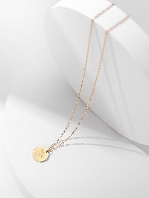 Birth Flower Necklace, 14K Gold Plated Floral Pendant Necklaces for Women, Simple Dainty Birth Month Flower Necklace, Birthday Jewelry for Women - 12 Month