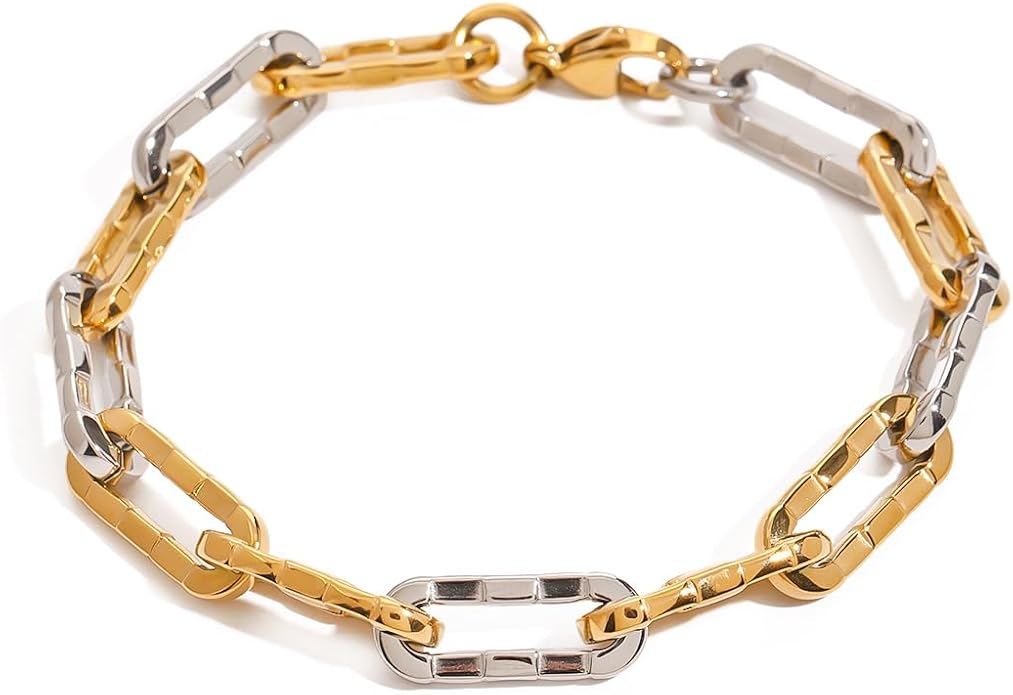 Fashion 18K Gold Stainless Steel Non-Fading Jewelry Gold and Silver Mix-and-Match Two-Tone Chain Women's Bracelet