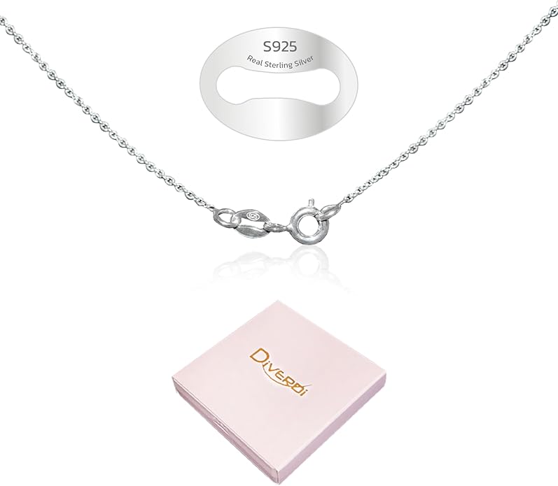 Thin Solid 925 Sterling Silver Chain Necklace 1.1mm, 14 16 18 20 22 24 Inch, Cable Chain, Anti-tarnish, Hypoallergenic, Includes Gift Box, Strong Dainty Chain for Women, Made in Thailand