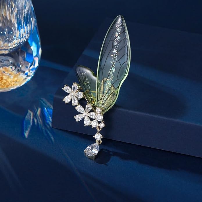 14K Gold Luxury Butterfly Brooch Sparkling Moissanite Accents & Enamel Painted Details, Retro Chic for Cheongsam, Coats & Formal Attire